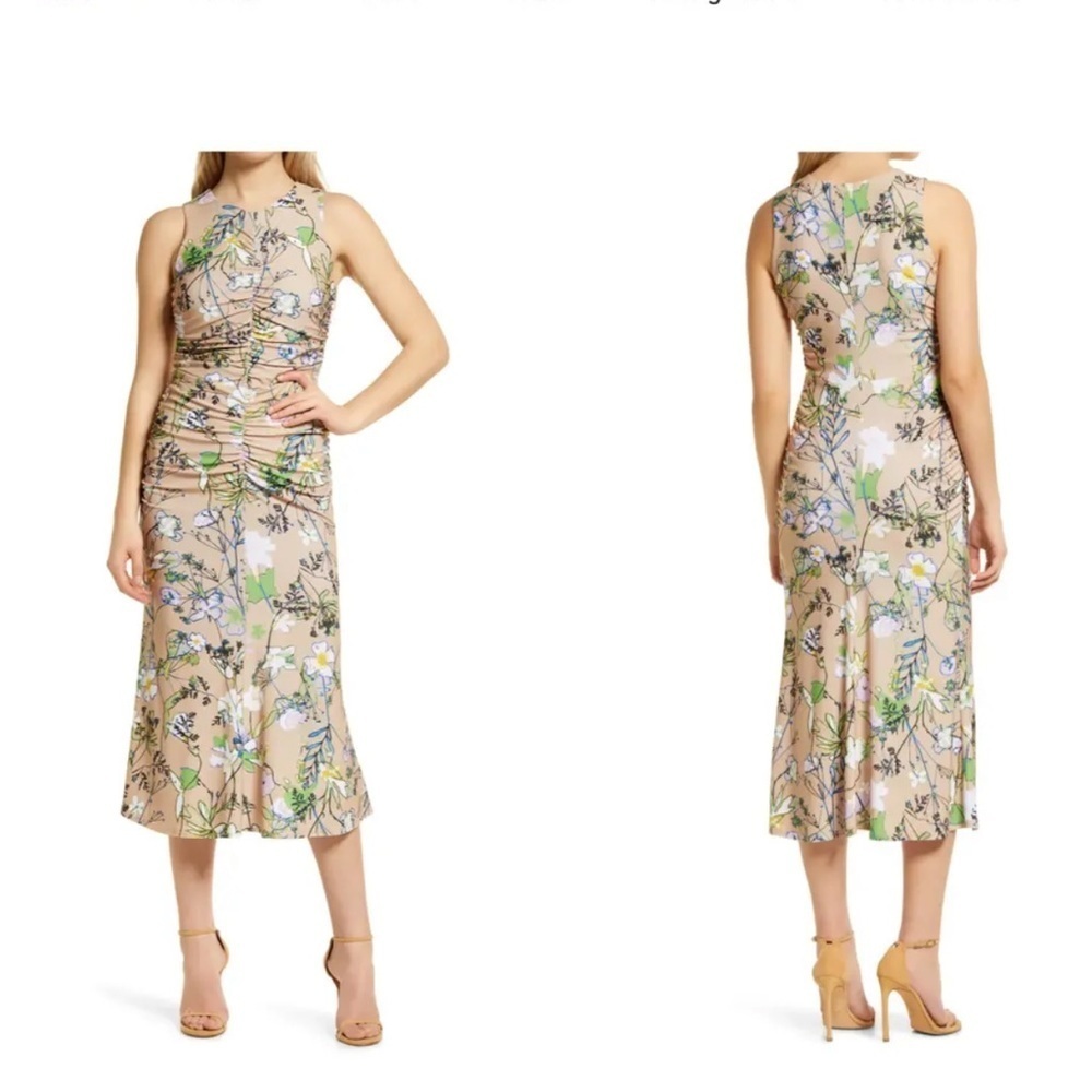 Halogen Floral Print Midi Dress - Beige and Green - Picture 2 of 11